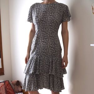 Vintage Silk Navy and Cream Dress